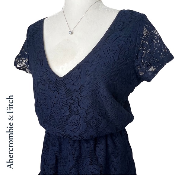 ❌SOLD❌ Abercrombie & Fitch Lace Ruffle Detail Romper, Navy Blue, Medium - Picture 3 of 17